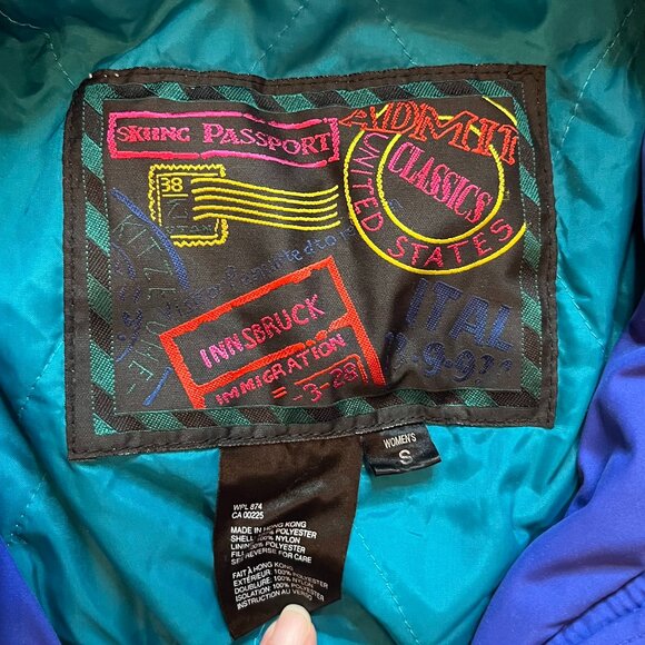 Skiing Passport Innsbruck Vintage Teal Snow Skiing or Boarding Jacket Small - Picture 3 of 12